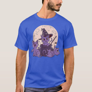 Halloween Black Cat Witch Hat & Moon Cute Cat Love T-Shirt