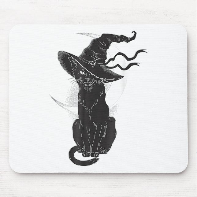 Halloween Black Cat Witch Hat Moon  Mouse Pad (Front)