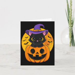 Halloween Black Cat Witch Hat Pumpkin Card
