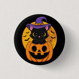 Halloween Black Cat Witch Hat Pumpkin For Kids Gir 1 Inch Round Button