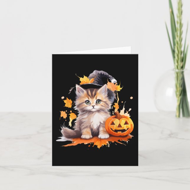 Halloween Black Cat Witch Hat Pumpkin For Kids Gir Card (Front)