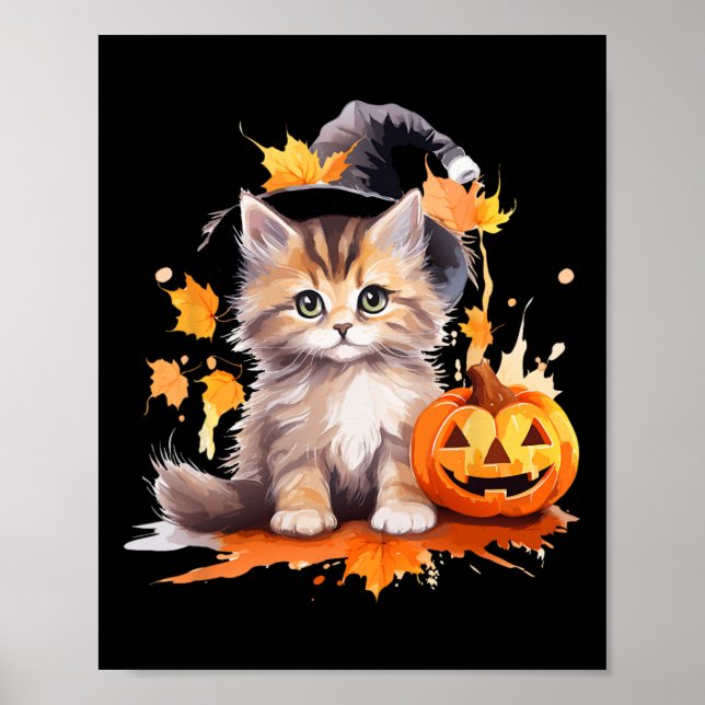 Halloween Black Cat Witch Hat Pumpkin For Kids Gir Poster (Front)