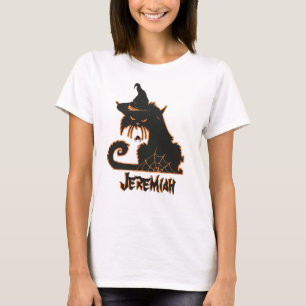Halloween Black Cat Witch Spooky Spiders  T-Shirt