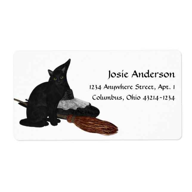 Halloween Black Cat Witches Hat Address Labels (Front)