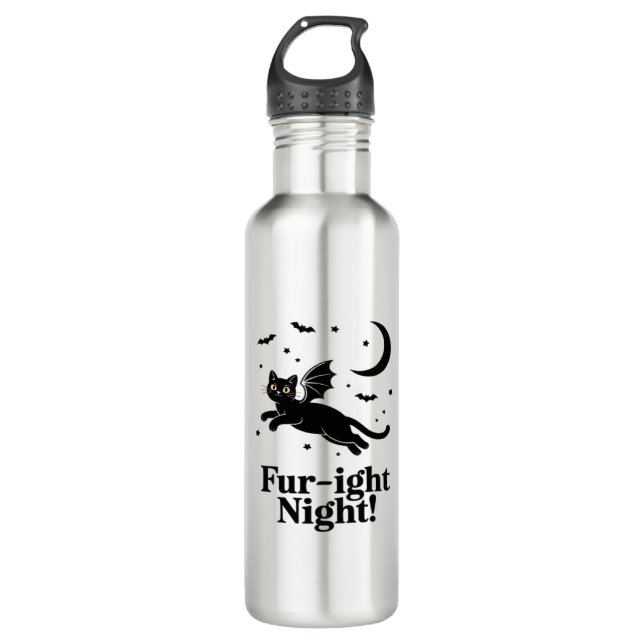 Halloween Black Cat with Bat Wings Graphic Classic 710 Ml Water Bottle (Front)