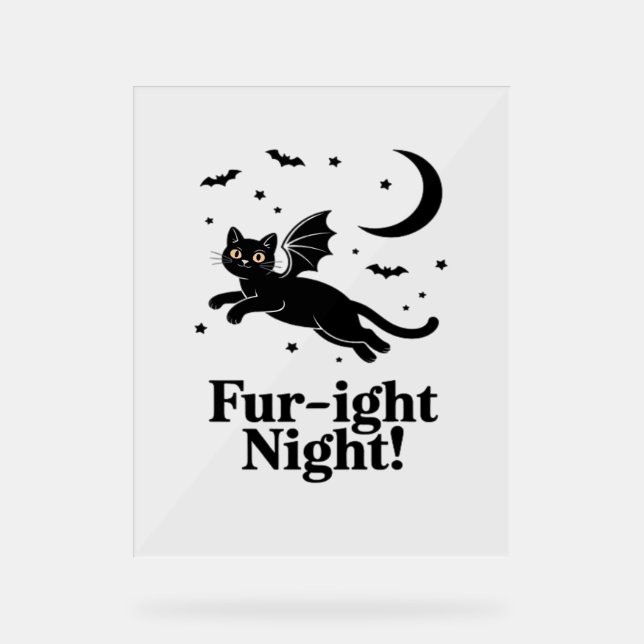 Halloween Black Cat with Bat Wings Graphic Classic Acrylic Sign (Front)