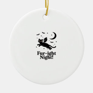 Halloween Black Cat with Bat Wings Graphic Classic Ceramic Ornament