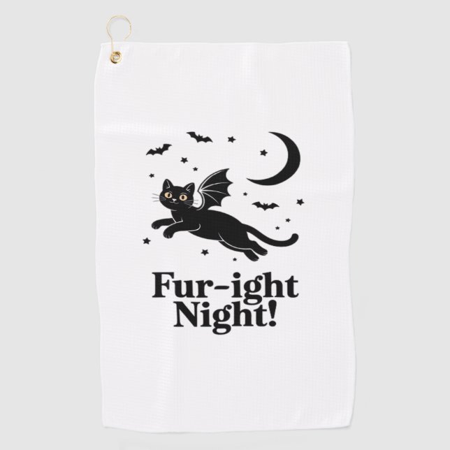 Halloween Black Cat with Bat Wings Graphic Classic Golf Towel (Front)