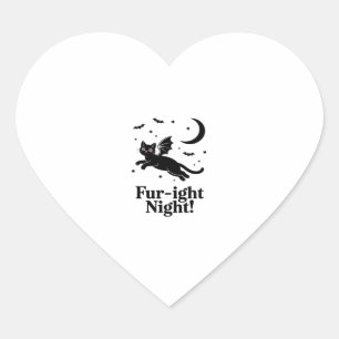 Halloween Black Cat with Bat Wings Graphic Classic Heart Sticker