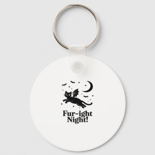 Halloween Black Cat with Bat Wings Graphic Classic Keychain
