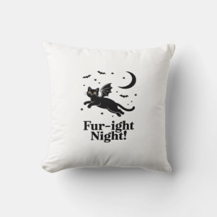 Halloween Black Cat with Bat Wings Graphic Classic Throw Pillow