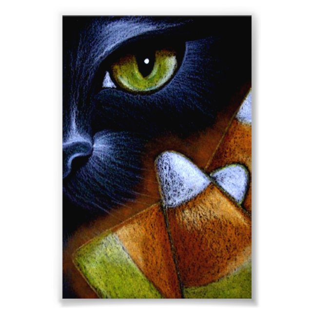 HALLOWEEN BLACK CAT with CANDY CORNS 4" X 6" Photo Print (Front)