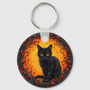 Halloween Black Cat with Glowing Eyes Keychain