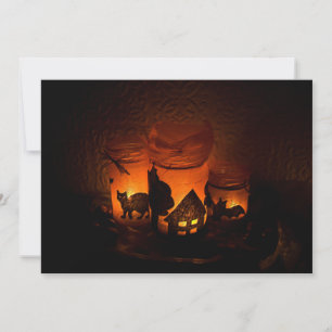 Halloween Black Cat with Luminaries and Bats Card