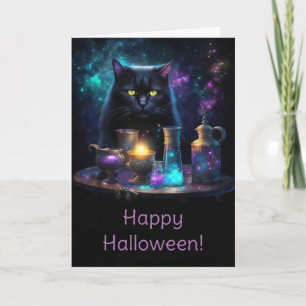 Halloween Black Cat with Magical Mystical Potions Card