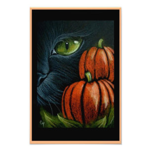HALLOWEEN BLACK CAT with PIMPKINS 4" X 6" PRINT