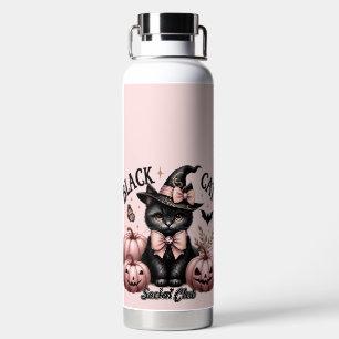 HALLOWEEN BLACK CAT WITH PINK PUMPKINS WATER BOTTLE