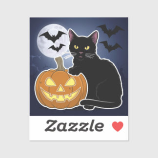 halloween black cat with pumpkin