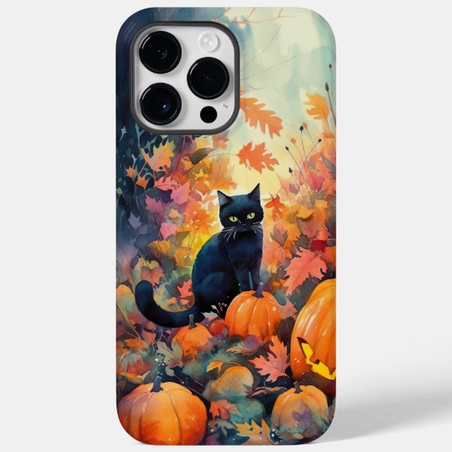 Halloween Black Cat With Pumpkins Scary Case-Mate iPhone Case (Back)
