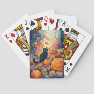 Halloween Black Cat With Pumpkins Scary Playing Cards