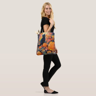 Halloween Black Cat With Pumpkins Scary Tote Bag