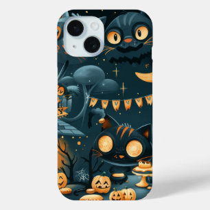 Halloween Black Cats and Moons Funny Witchy Kids iPhone 15 Case