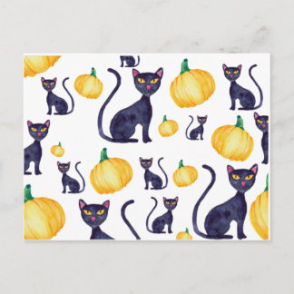 Halloween Black Cats And Orange Pumpkins Design Postcard