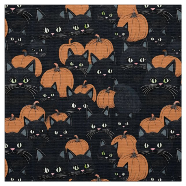 Halloween black cats and pumpkins fabric (Swatch)