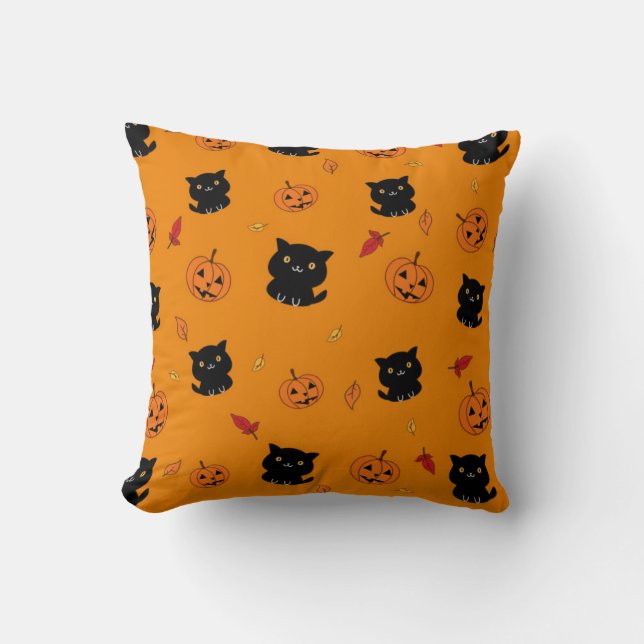 Halloween Black Cats And Pumpkins Pattern Throw Pillow (Front)