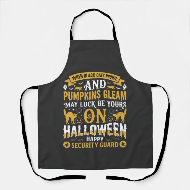 Halloween Black Cats and Pumpkins Security Guard D Apron (Front)