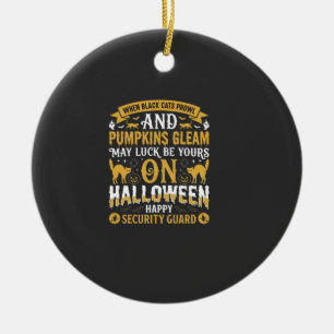 Halloween Black Cats and Pumpkins Security Guard D Ceramic Ornament