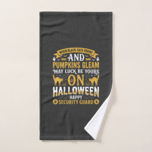 Halloween Black Cats and Pumpkins Security Guard D Hand Towel
