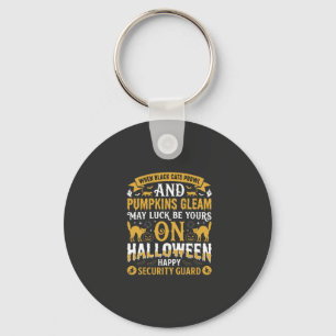 Halloween Black Cats and Pumpkins Security Guard D Keychain