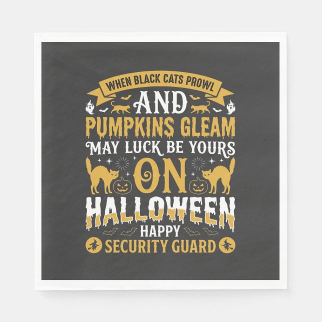 Halloween Black Cats and Pumpkins Security Guard D Napkin (Front)