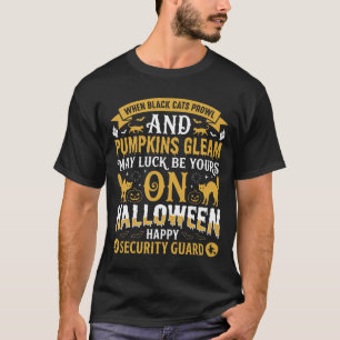 Halloween Black Cats and Pumpkins Security Guard D T-Shirt