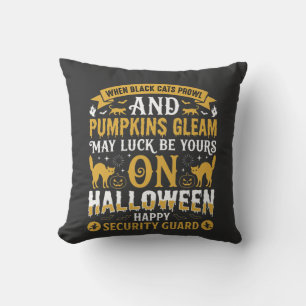 Halloween Black Cats and Pumpkins Security Guard D Throw Pillow