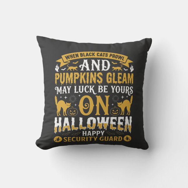 Halloween Black Cats and Pumpkins Security Guard D Throw Pillow (Front)