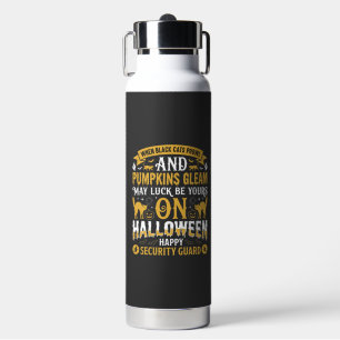 Halloween Black Cats and Pumpkins Security Guard D Water Bottle