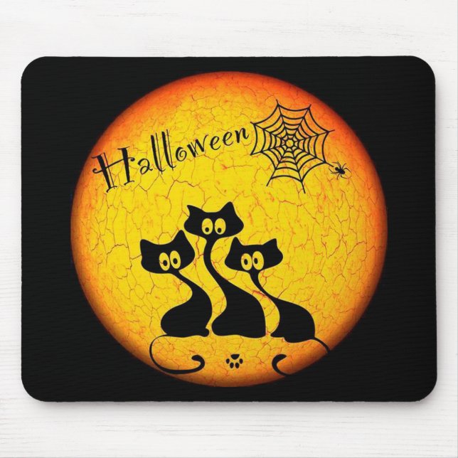 Halloween Black Cats and Spider Web Mouse Pad (Front)