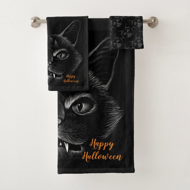 Halloween Black Cats Bath Towel Set (Insitu)