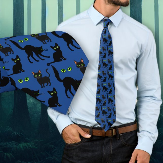 Halloween Black Cats Eyes Pattern Tie (Creator Uploaded)