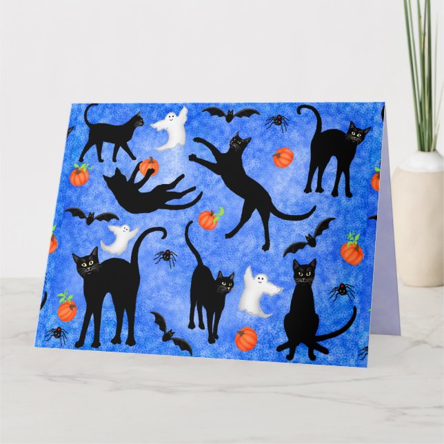 Halloween Black Cats Ghosts Bats Big Greeting Card (Front)