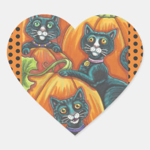 HALLOWEEN BLACK CATS & MOUSE STICKERS SHEET Heart