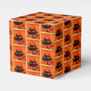 Halloween Black Cats Orange Squares Cartoon Favor Box
