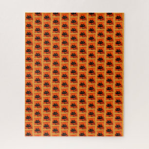 Halloween Black Cats Orange Squares Cartoon Jigsaw Puzzle