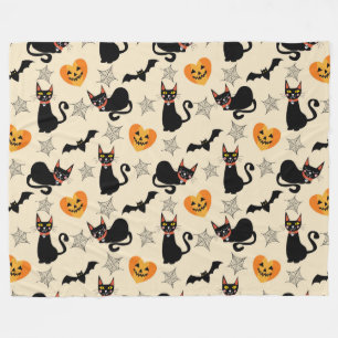 Halloween Black Cats, Pumpkins, Bats and Webs Fleece Blanket