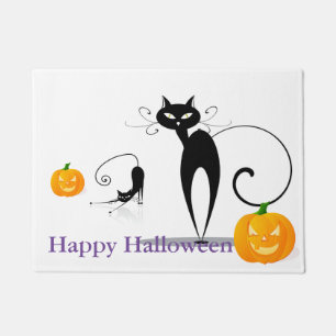 Halloween Black Cats & Pumpkins Door Mat