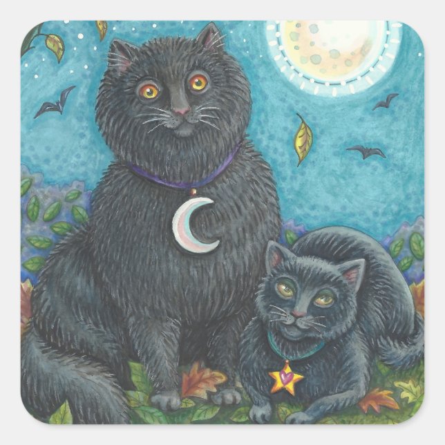 HALLOWEEN BLACK CATS STICKERS SHEET Square (Front)