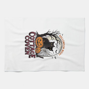 Halloween Black Cats Vintage Coven Pumpkin Art_1 Kitchen Towel