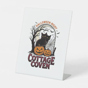 Halloween Black Cats Vintage Coven Pumpkin Art_1 Pedestal Sign